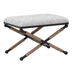 Kirklands Home Eclectic Black and White Striped X Frame Bench Outlet
