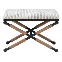 Kirklands Home Eclectic Black and White Striped X Frame Bench Outlet