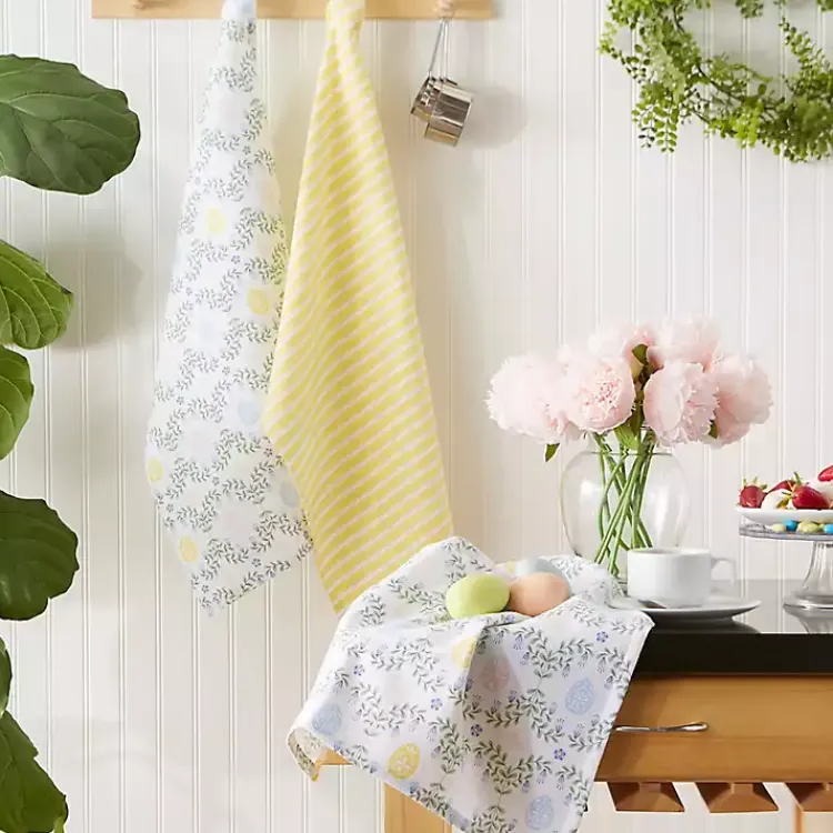 Easter Decorations>Kirklands Home Eggs and Greenery Kitchen Towels, Set of 3