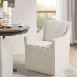 Kirklands Home Elaine Cream Upholstered Skirted Dining Chair White Hot