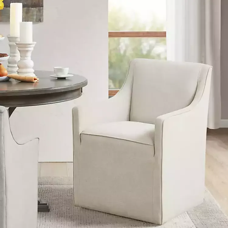 Kirklands Home Elaine Cream Upholstered Skirted Dining Chair White Hot