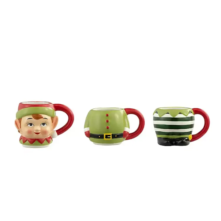 Kirklands Home Elf Christmas Mugs, Set of 3 Green Best
