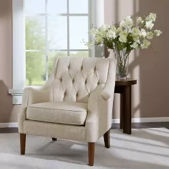 Kirklands Home Elle Tufted Beige Accent Chair Tan Clearance