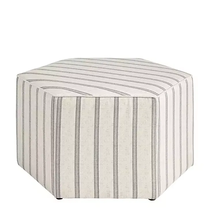 Kirklands Home Ellen Navy Stripe Martha Stewart Cocktail Ottoman Ivory Best