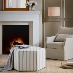 Kirklands Home Ellen Navy Stripe Martha Stewart Cocktail Ottoman Ivory Best