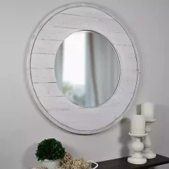 Kirklands Home Ellison Shiplap Round Wood Wall Mirror Clearance