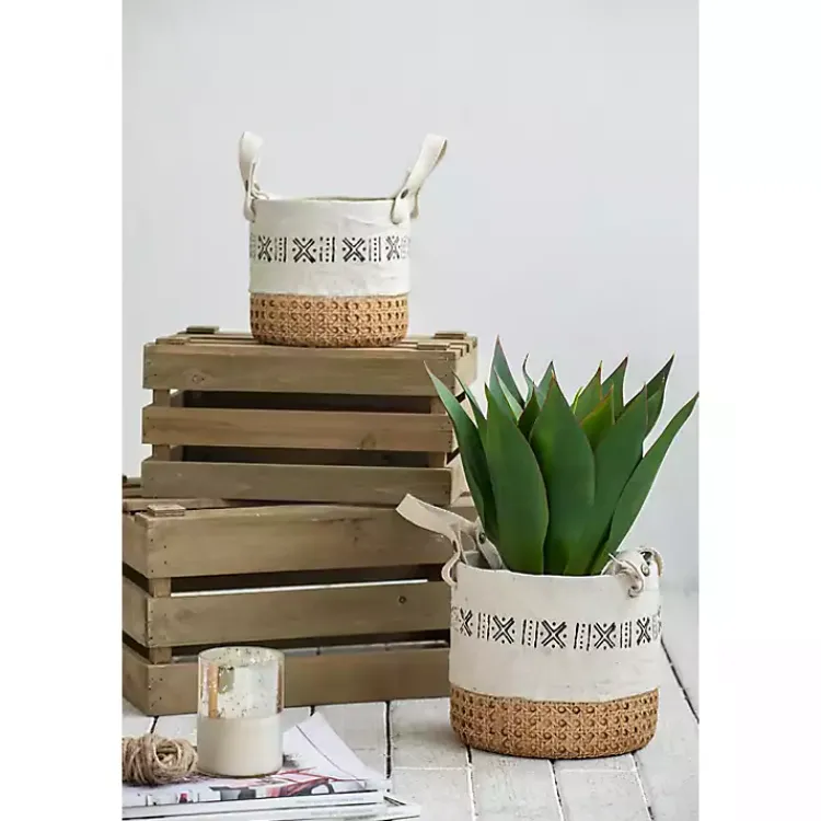 Kirklands Home Embossed Cement Baskets with Straps, Set of 2 Hot