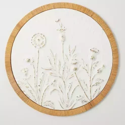 Kirklands Home Embossed Ivory Floral Round Framed Wall Plaque White Hot