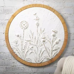 Kirklands Home Embossed Ivory Floral Round Framed Wall Plaque White Hot