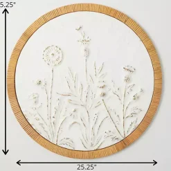 Kirklands Home Embossed Ivory Floral Round Framed Wall Plaque White Hot