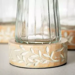 Vases>Kirklands Home Embossed Wood and Glass Vases, Set of 3