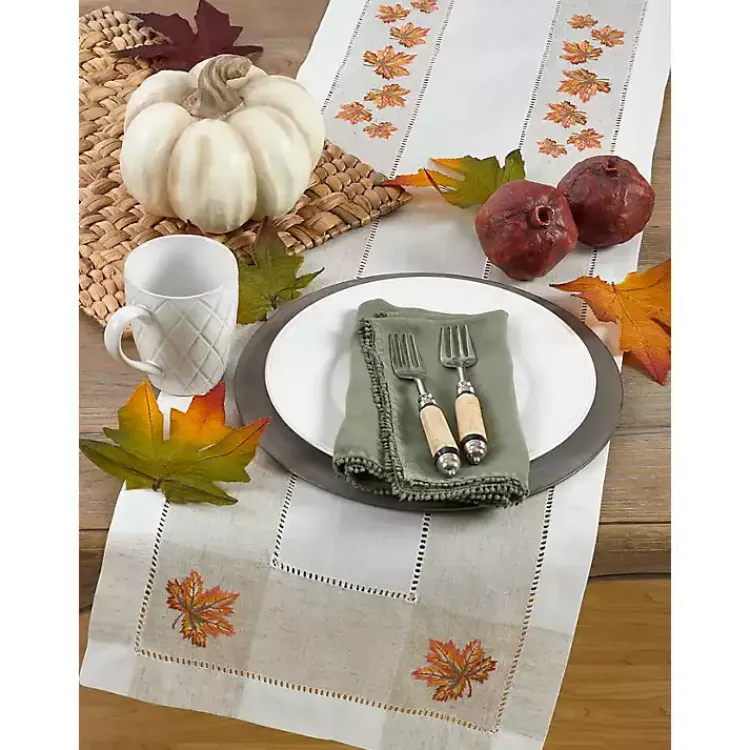 Fall>Kirklands Home Embroidered Autumn Leaves Table Runner