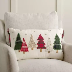 Pillows>Kirklands Home Embroidered Christmas Trees & Plaid Pillow