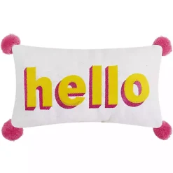 Pillows>Kirklands Home Embroidered Hello Pom Pom Lumbar Pillow
