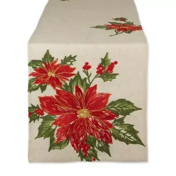 Christmas Dining & Entertaining>Kirklands Home Embroidered Holly Poinsettia Table Runner