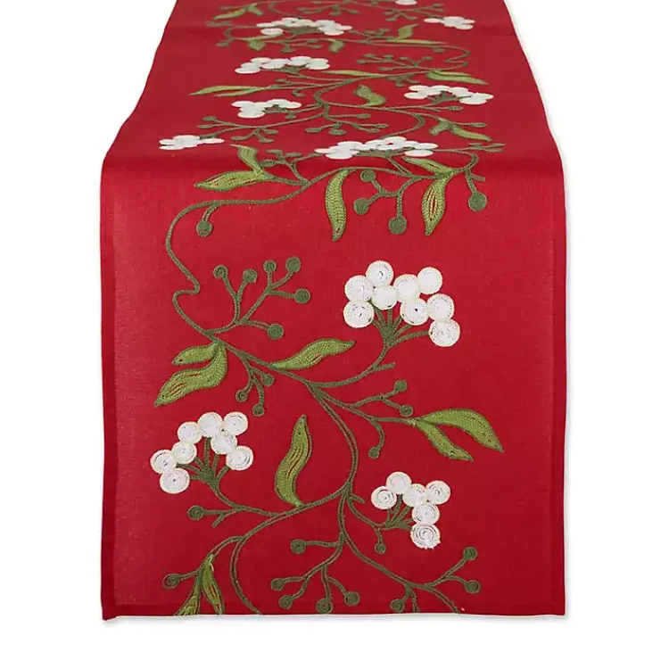 Christmas Dining & Entertaining>Kirklands Home Embroidered Mistletoe Christmas Table Runner