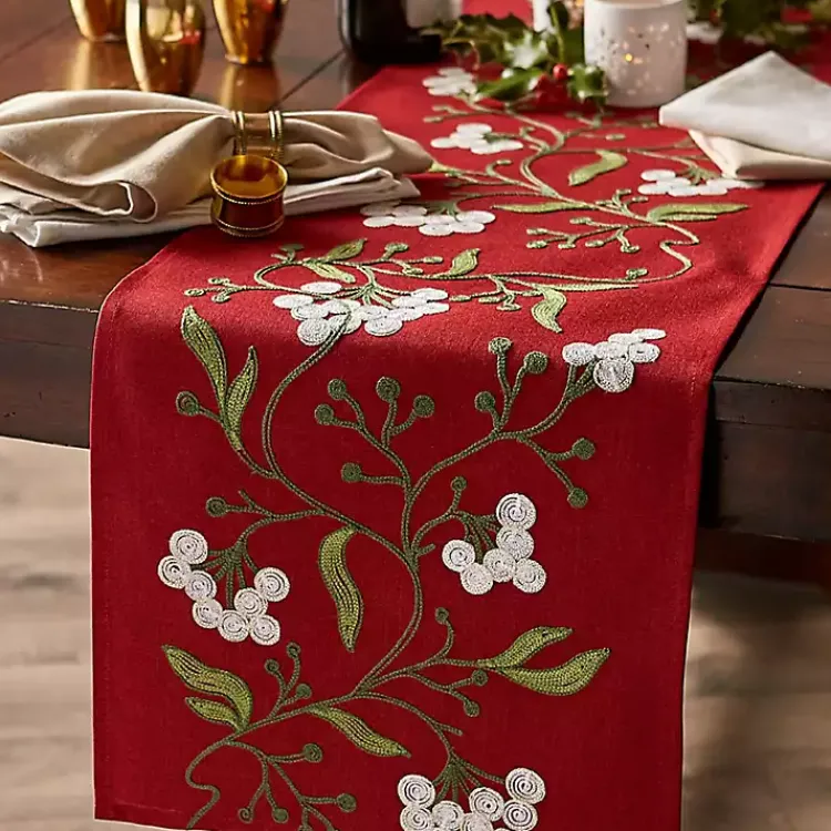 Christmas Dining & Entertaining>Kirklands Home Embroidered Mistletoe Christmas Table Runner