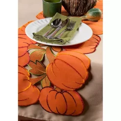 Kirklands Home Embroidered Pumpkin Table Runner Orange New
