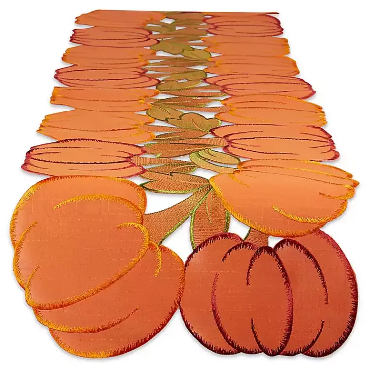 Fall>Kirklands Home Embroidered Pumpkins Table Runner Orange