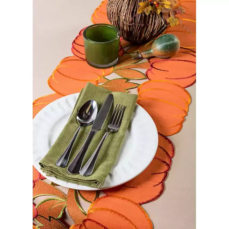 Fall>Kirklands Home Embroidered Pumpkins Table Runner Orange