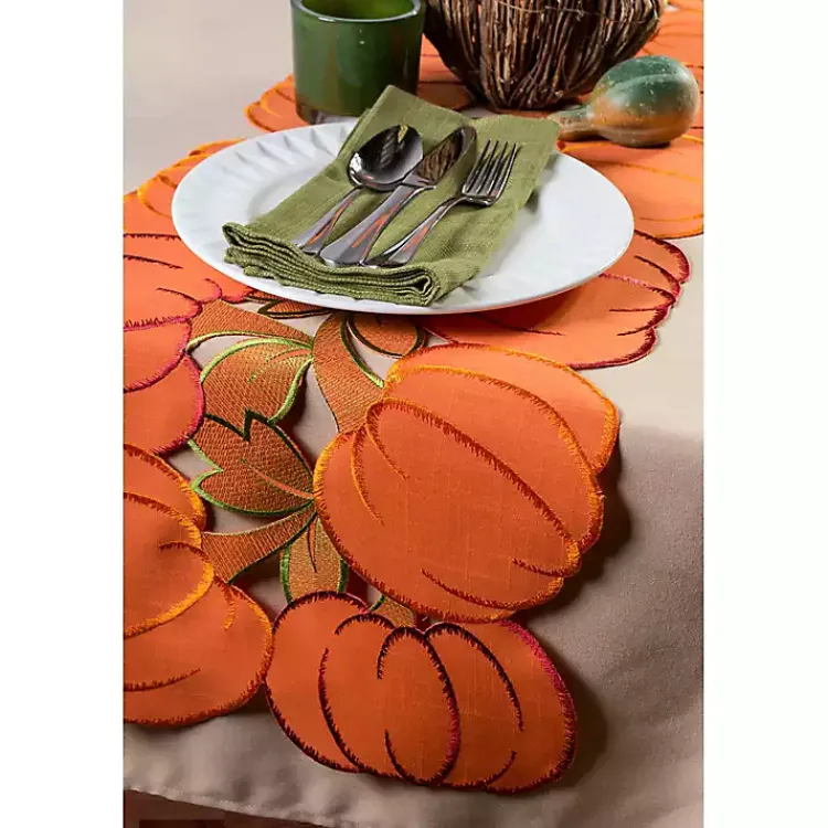 Fall>Kirklands Home Embroidered Pumpkins Table Runner Orange