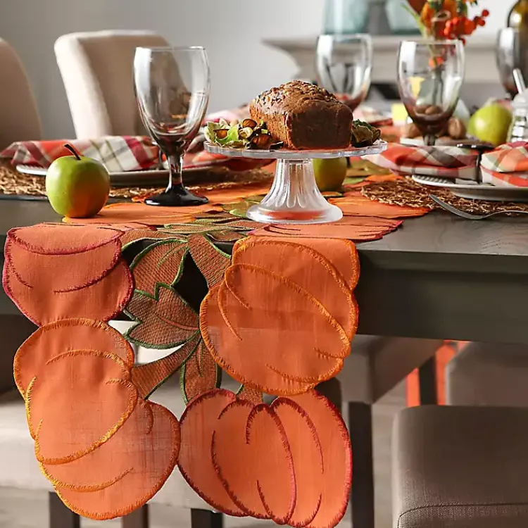 Fall>Kirklands Home Embroidered Pumpkins Table Runner Orange