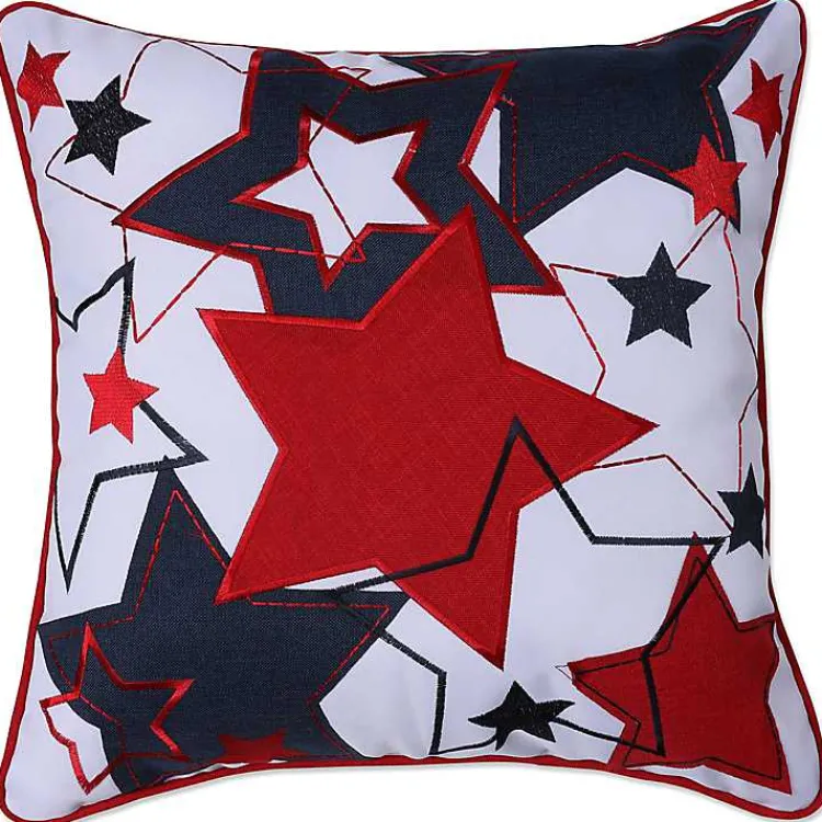 Kirklands Home Embroidered Red and Blue Stars Outdoor Pillow Clearance