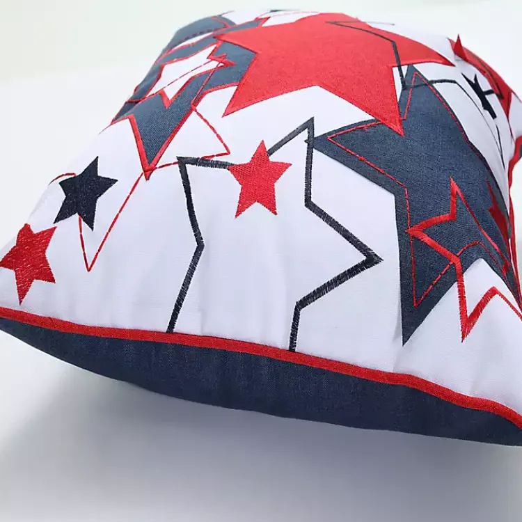 Kirklands Home Embroidered Red and Blue Stars Outdoor Pillow Clearance