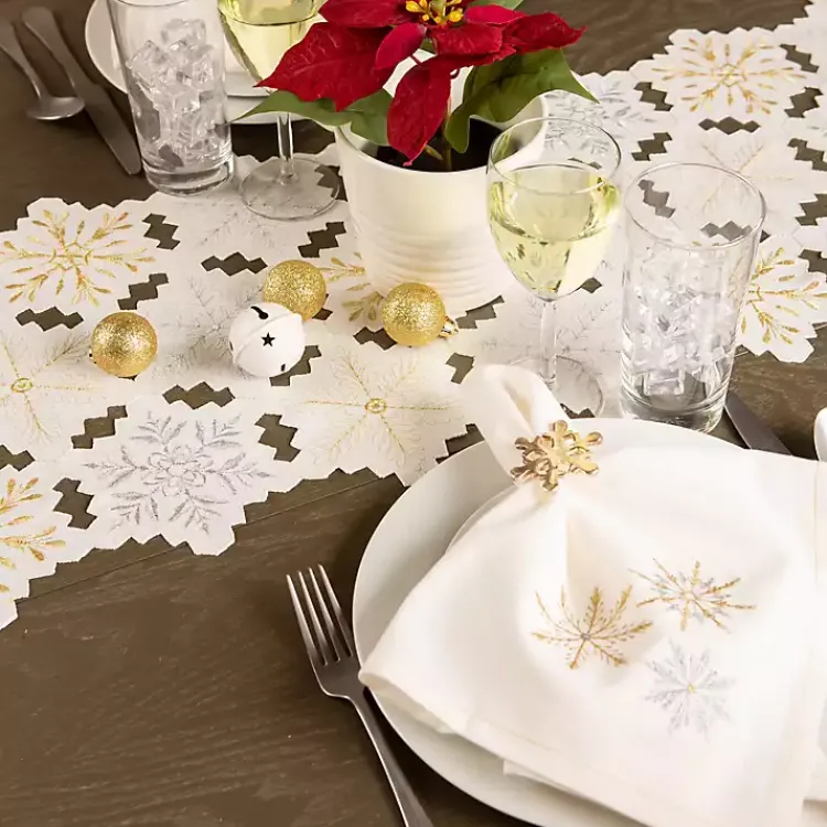 Christmas Dining & Entertaining>Kirklands Home Embroidered Sparkle Snowflakes Napkins, Set of 6