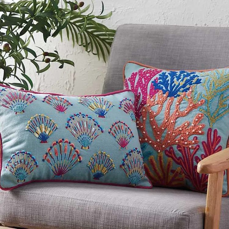 Pillows>Kirklands Home Embroidered Tropical Shells Lumbar Pillow