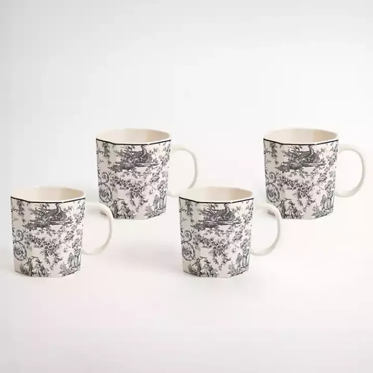Kirklands Home Emery Black Toile Mugs, Set of 4 Outlet