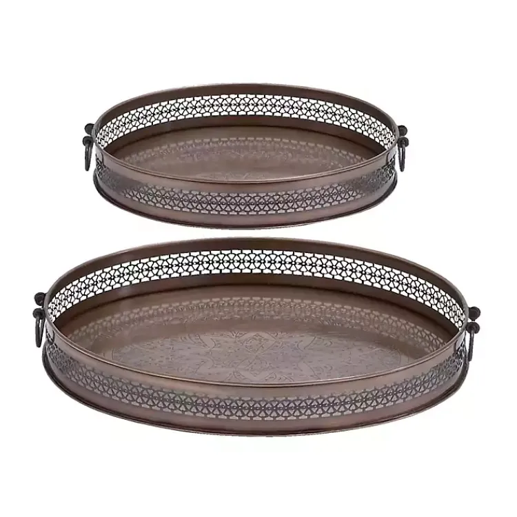 Decorative Trays>Kirklands Home Engraved Metal Mandala Trays, Set of 2 Brown