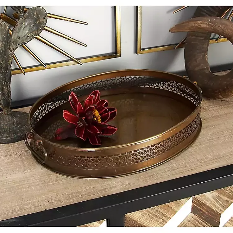 Decorative Trays>Kirklands Home Engraved Metal Mandala Trays, Set of 2 Brown