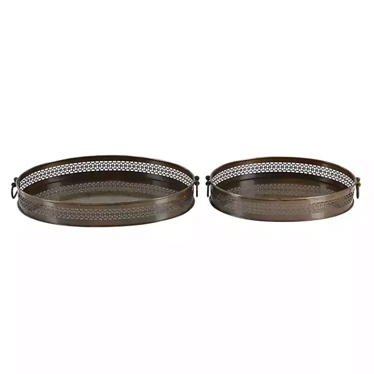 Decorative Trays>Kirklands Home Engraved Metal Mandala Trays, Set of 2 Brown