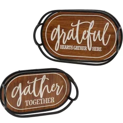 Decorative Trays>Kirklands Home Engraved Wood and Metal Harvest Trays, Set of 2