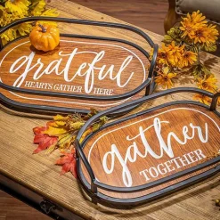 Decorative Trays>Kirklands Home Engraved Wood and Metal Harvest Trays, Set of 2