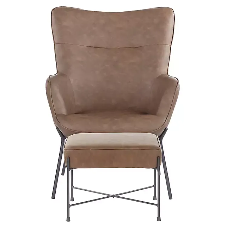 Kirklands Home Espresso Faux Leather 2-pc. Chair and Ottoman Set Brown Sale