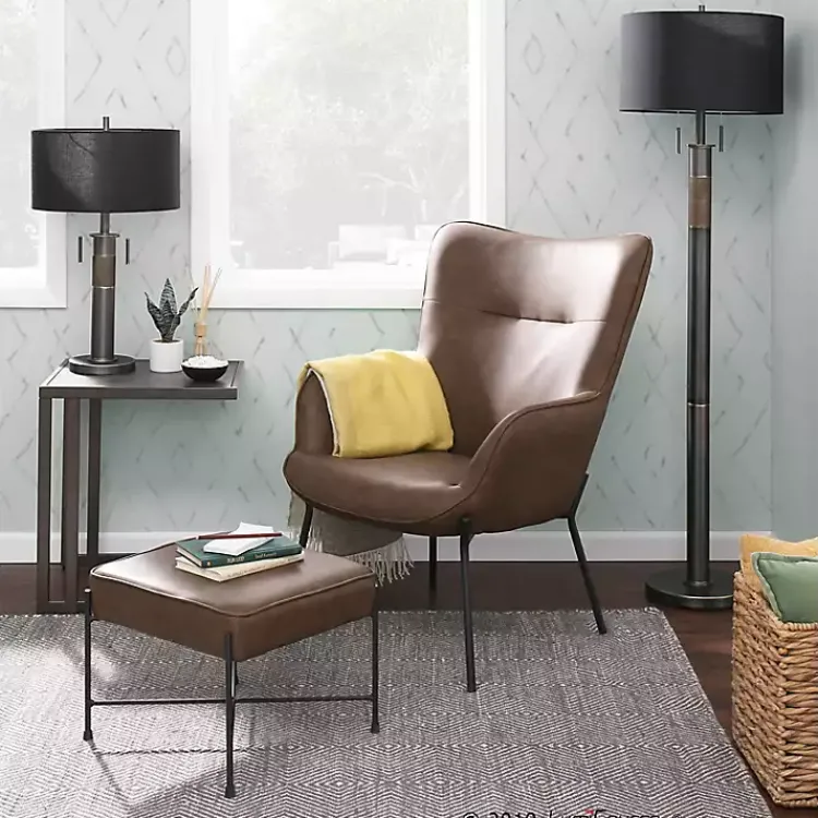 Kirklands Home Espresso Faux Leather 2-pc. Chair and Ottoman Set Brown Sale