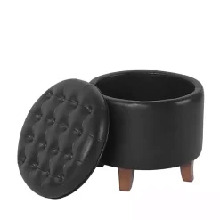 Kirklands Home Espresso Faux Leather Tufted Storage Ottoman Brown Online