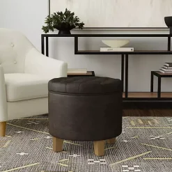 Kirklands Home Espresso Faux Leather Tufted Storage Ottoman Brown Online