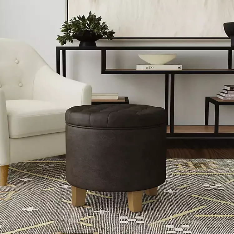 Kirklands Home Espresso Faux Leather Tufted Storage Ottoman Brown Online