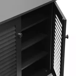 Kirklands Home Espresso Shutter Door Wooden Cabinet Discount