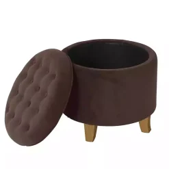 Kirklands Home Espresso Velvet Tufted Storage Ottoman Brown Best