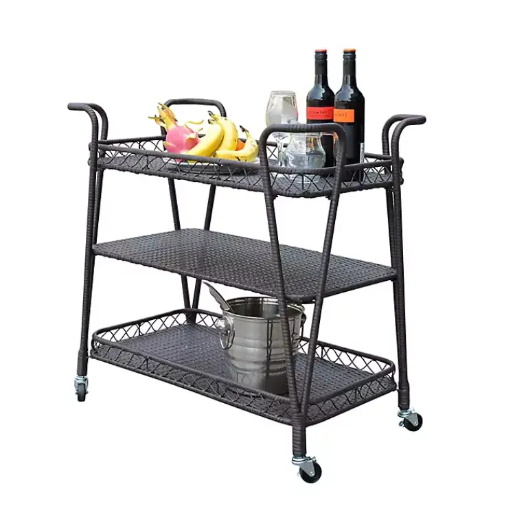 Kirklands Home Espresso Wicker Resin Serving Cart Brown Outlet