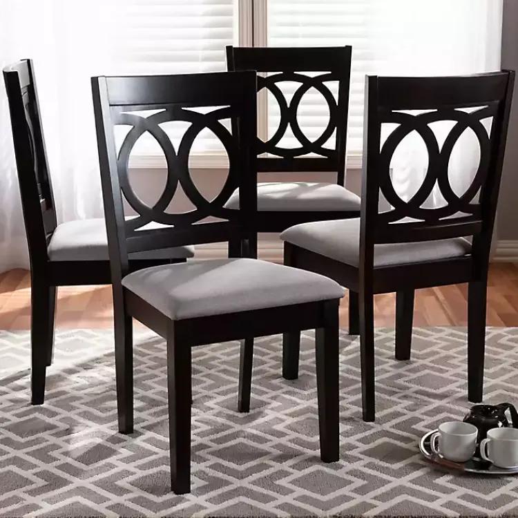 Kirklands Home Espresso Wood Lenoir Dining Chairs, Set of 4 Gray Clearance