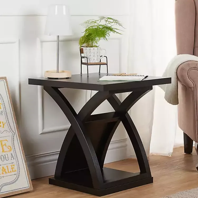 Kirklands Home Espresso Wood X-Base Side Table Brown New