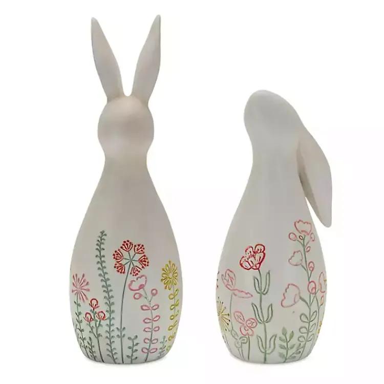 Easter Decorations>Kirklands Home Etched Floral Bunny Statues, Set of 2