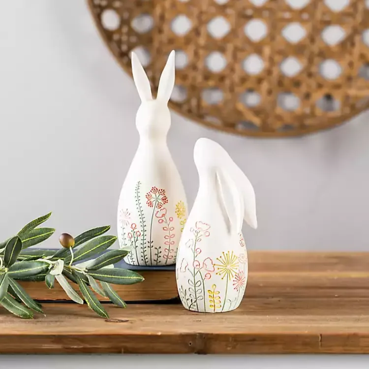 Easter Decorations>Kirklands Home Etched Floral Bunny Statues, Set of 2
