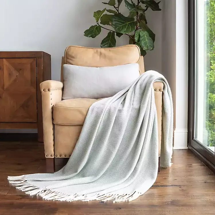 Blankets & Throws>Kirklands Home Eucalyptus Herringbone Throw with Fringe Green