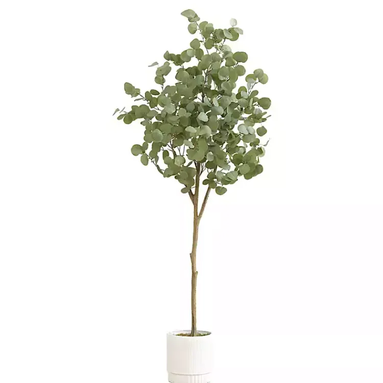Trees & Topiaries>Kirklands Home Eucalyptus Tree in White Planter, 6 ft.